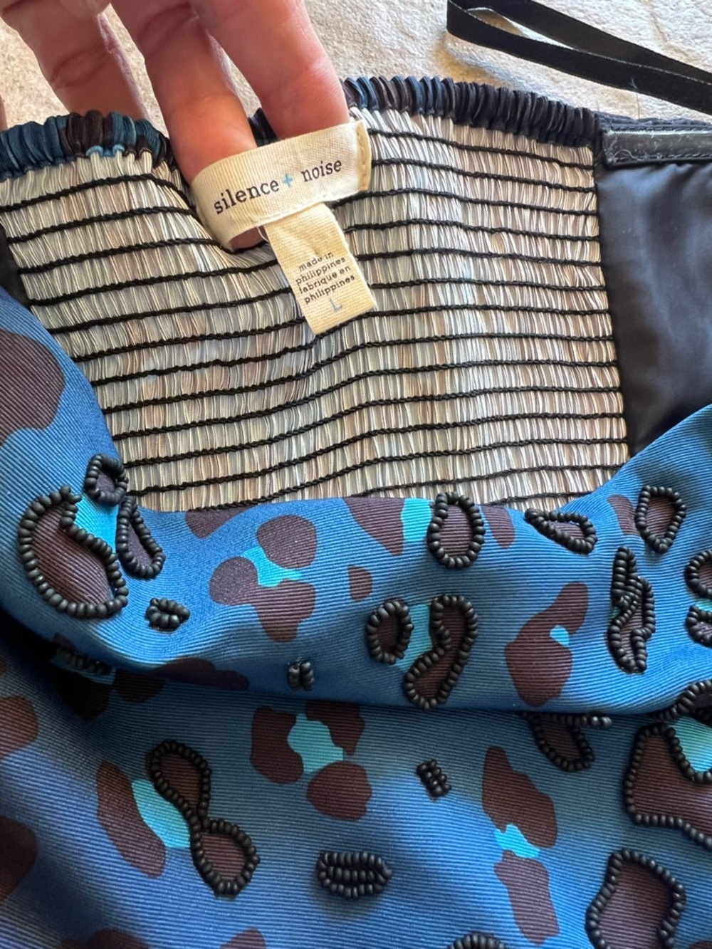 ANTHROPOLOGIE Silence + Noise Teal Blue Leopard-Print Ombre Strapless Dress - Picture 5 of 14